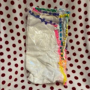 White sheer Scarf with Colorful Pom-Pom trim